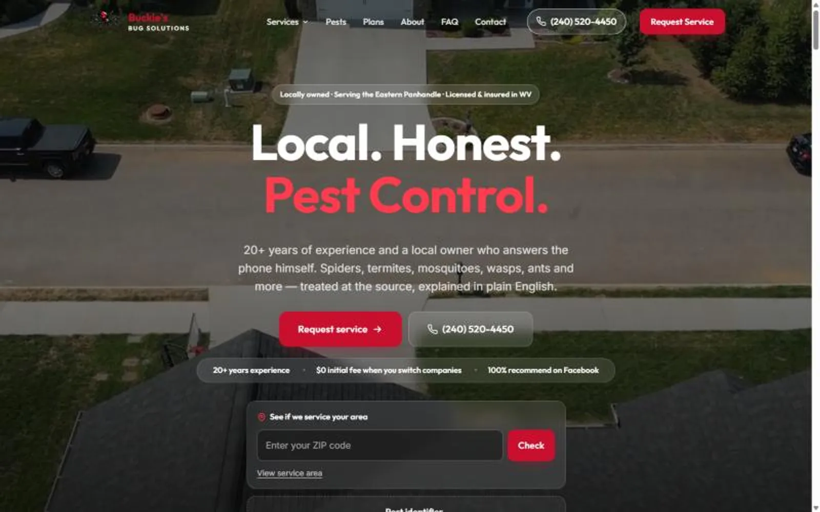 Buckie's Bug Solutions website, homepage